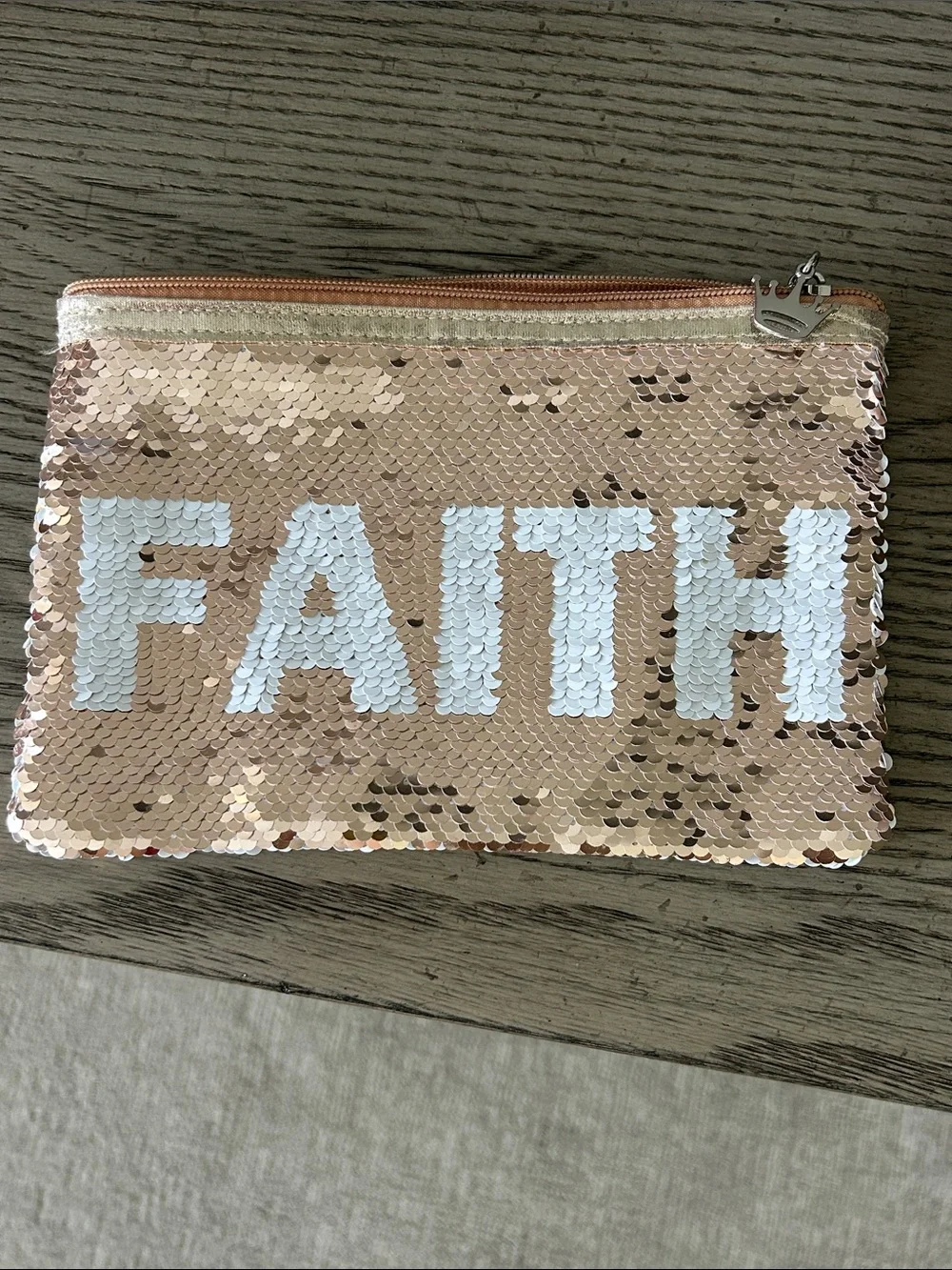 Faith Sequin Zip Hallmark Pouch